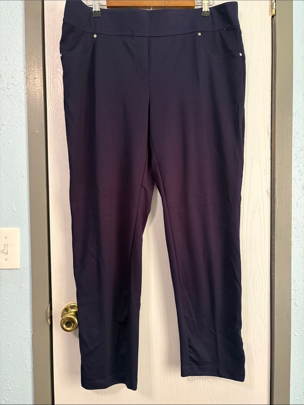 Rebecca Malone Petite Navy Pull-On Knit Pants